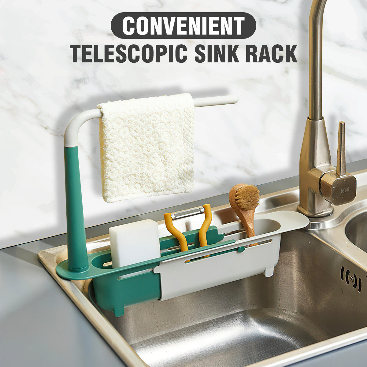 Telescopic Sink Storage Rack Kitchen Organizer Soap Sponge Holder